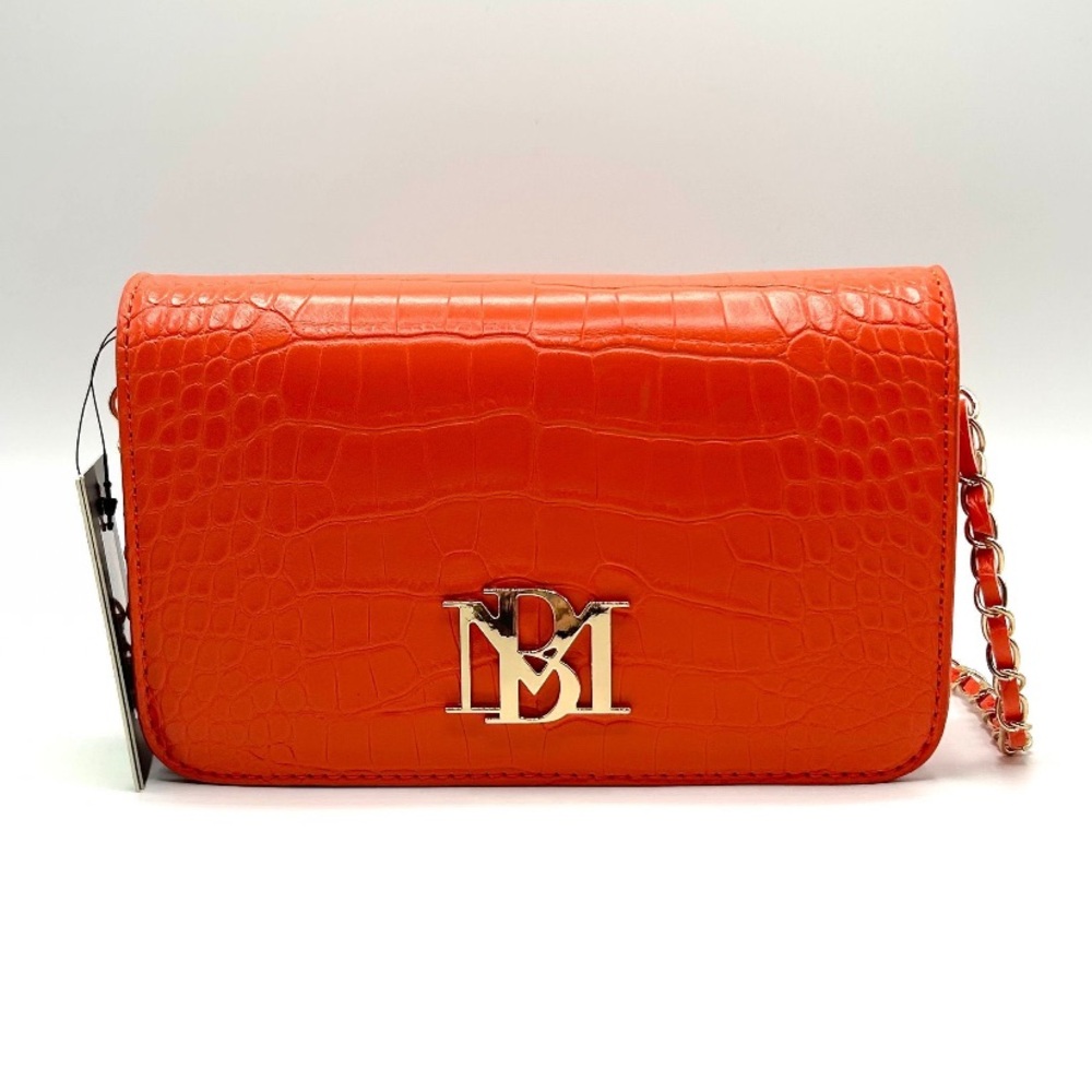 Badgley Mischka Small Orange Croc-Embossed Chain Crossbody with Logo Bag NWT